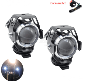 Waterproof LED Motorcycle Headlights Auxiliary Lamp Spotlight High Power U5 12V (Option: 2pcs with switch)